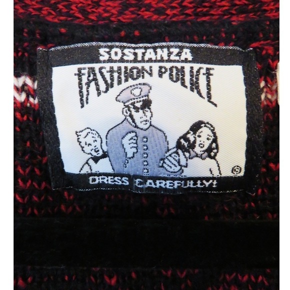 Vintage Sostanza Fashion Police Cardigan Sweater Burgundy Black Geo 80s 90s Med - Picture 2 of 9